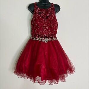 Red Lace Illusion A-Line Ruffled Hem Homecoming Dress - Size XL